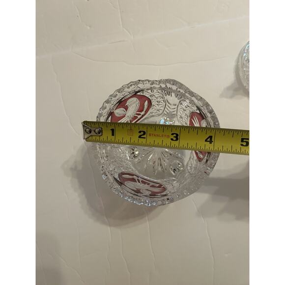Vintage Hofbauer 4” Crystal Red Byrdes Bird Covered‎ Sawtooth Candy Dish Footed - Picture 8 of 9